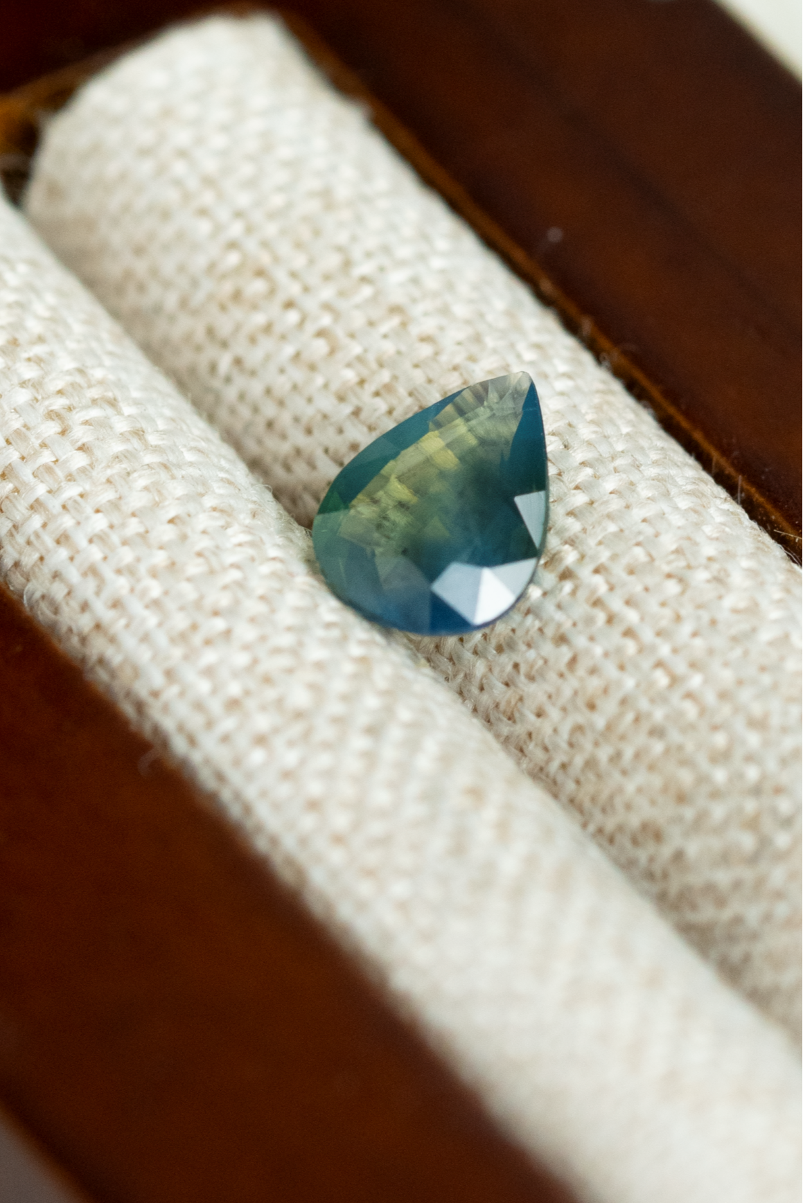 0.7ct Pear Opalescent Green-Blue Sapphire